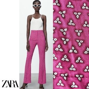 Zara Flared Print Pants -Pink & White - Lightweight -Size Small - Spring/Summer